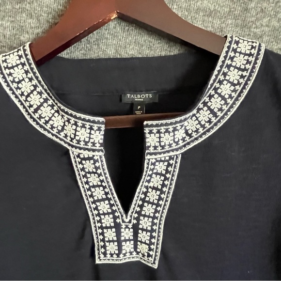 Talbots Embroidered Trim Cotton Navy & White Shift Dress - Picture 6 of 10